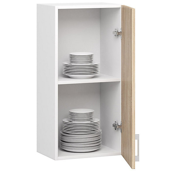Meuble de cuisine suspendue : 1 porte, 2 étagères, blanc / Chêne Sonoma, 40 x 72 x 30,5 cm