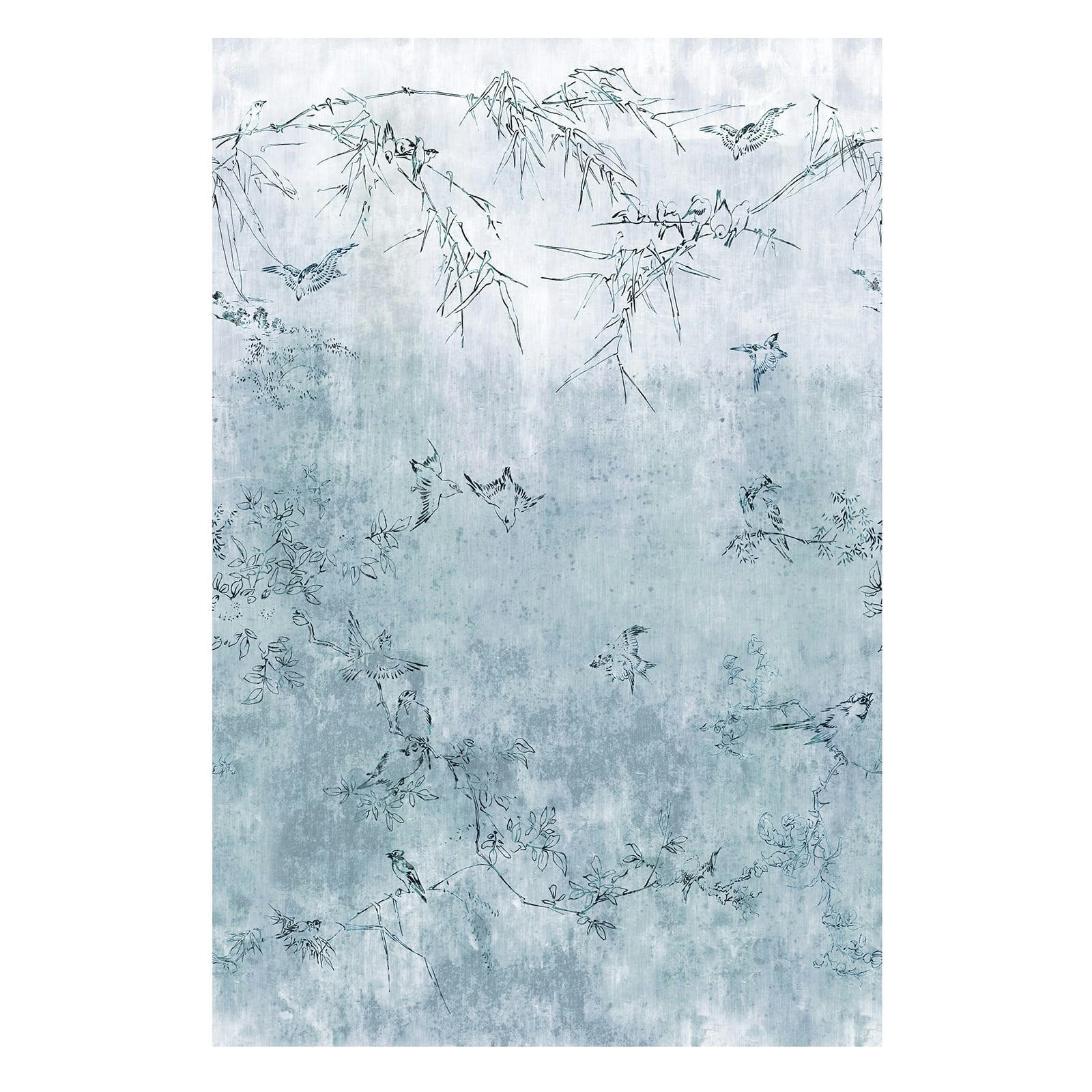 OISEAUX - Papier peint panoramique intissé oiseaux Japonais bleu 186x280cm