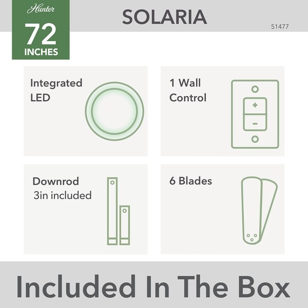 Hunter 72" Solaria Outdoor Damp-Rated Ceiling Fan with LED Light, Wall Control - Industrial, Modern - ENERGY STAR!