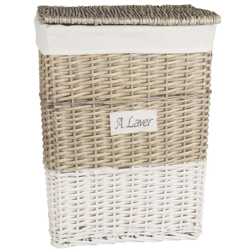 - 2 paniers à linge en rotin et lin