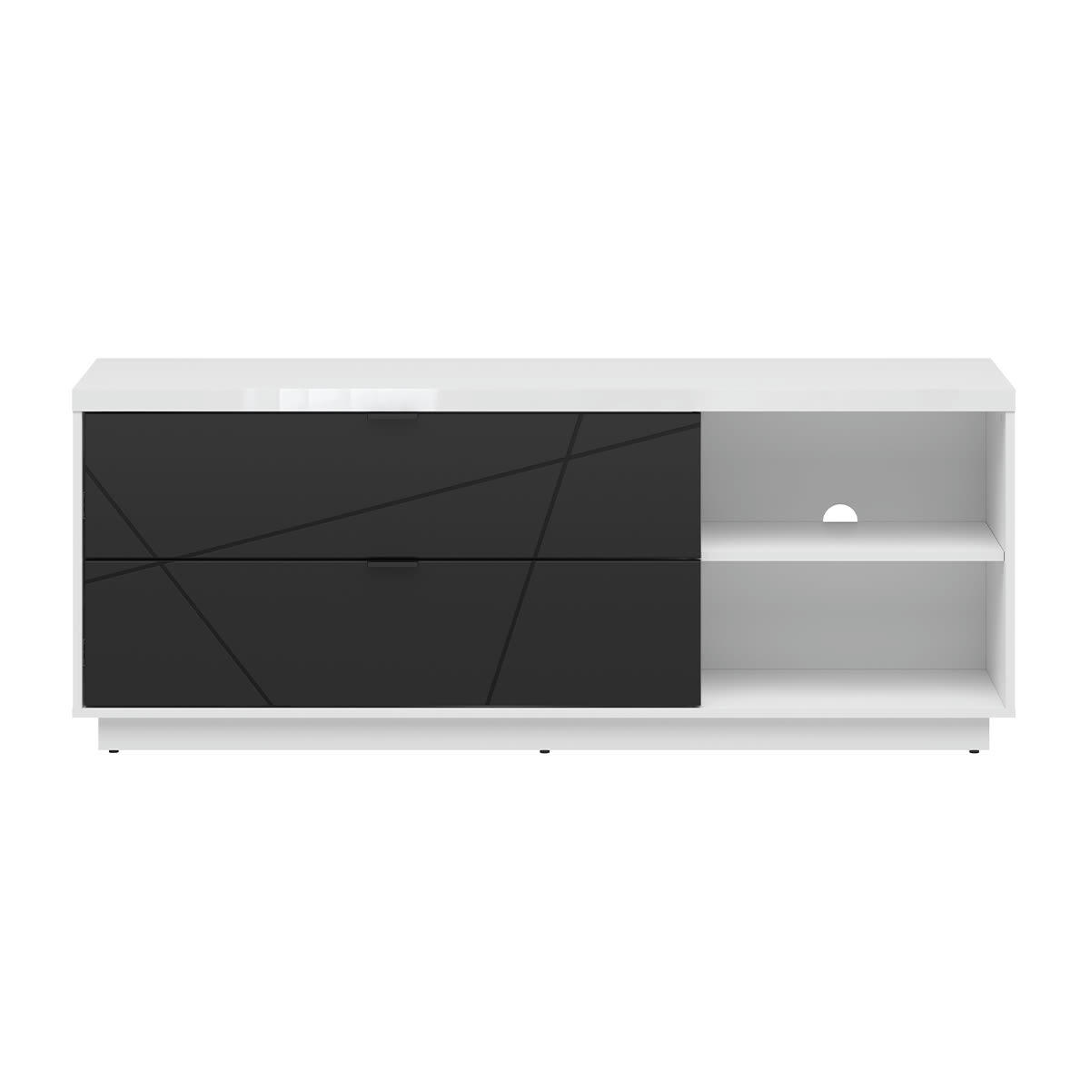 - Meuble tv 2 tiroirs 2 niches 156 cm noir et blanc