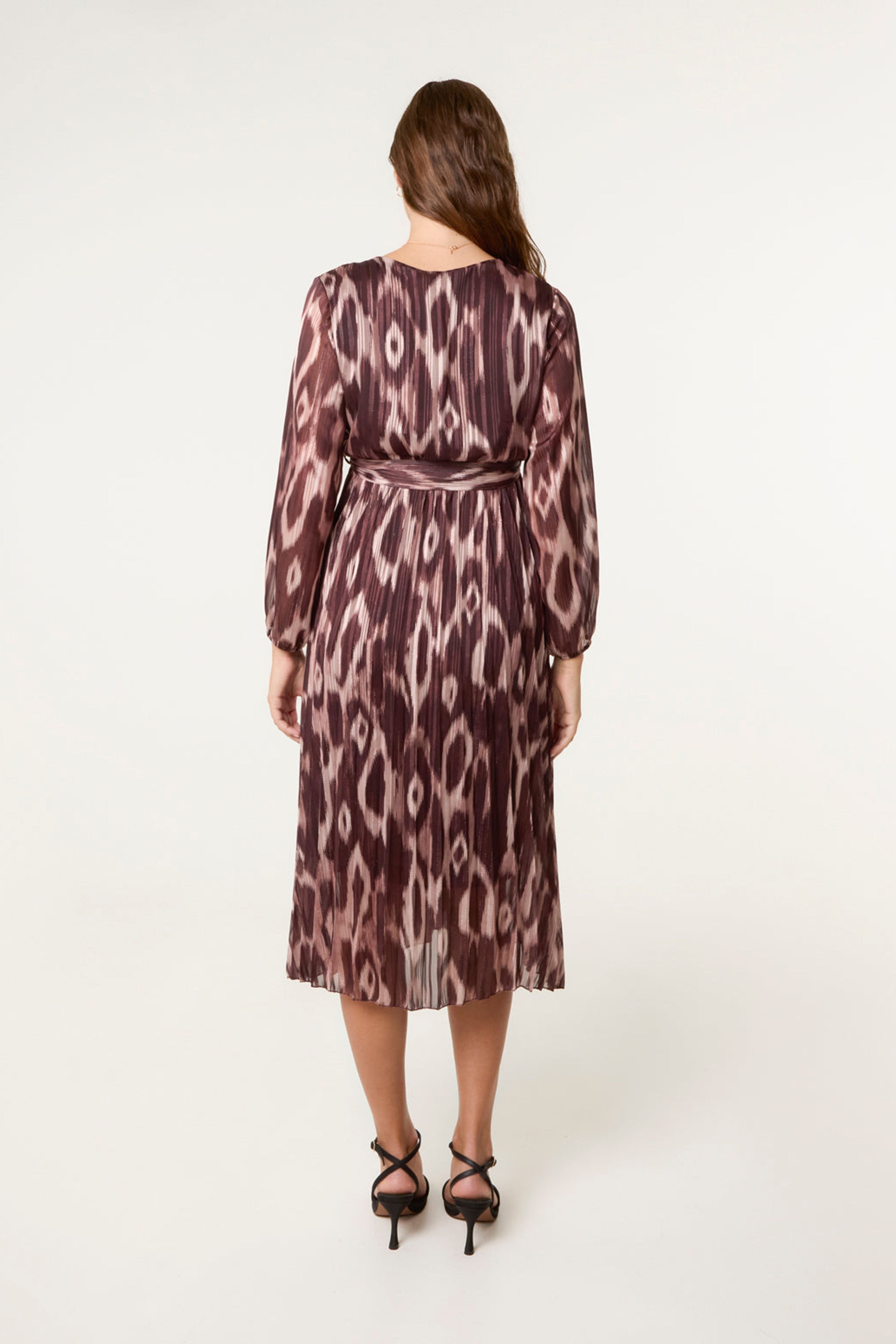 Blue Vanilla Brown Crossover Metallic Pleated Dress