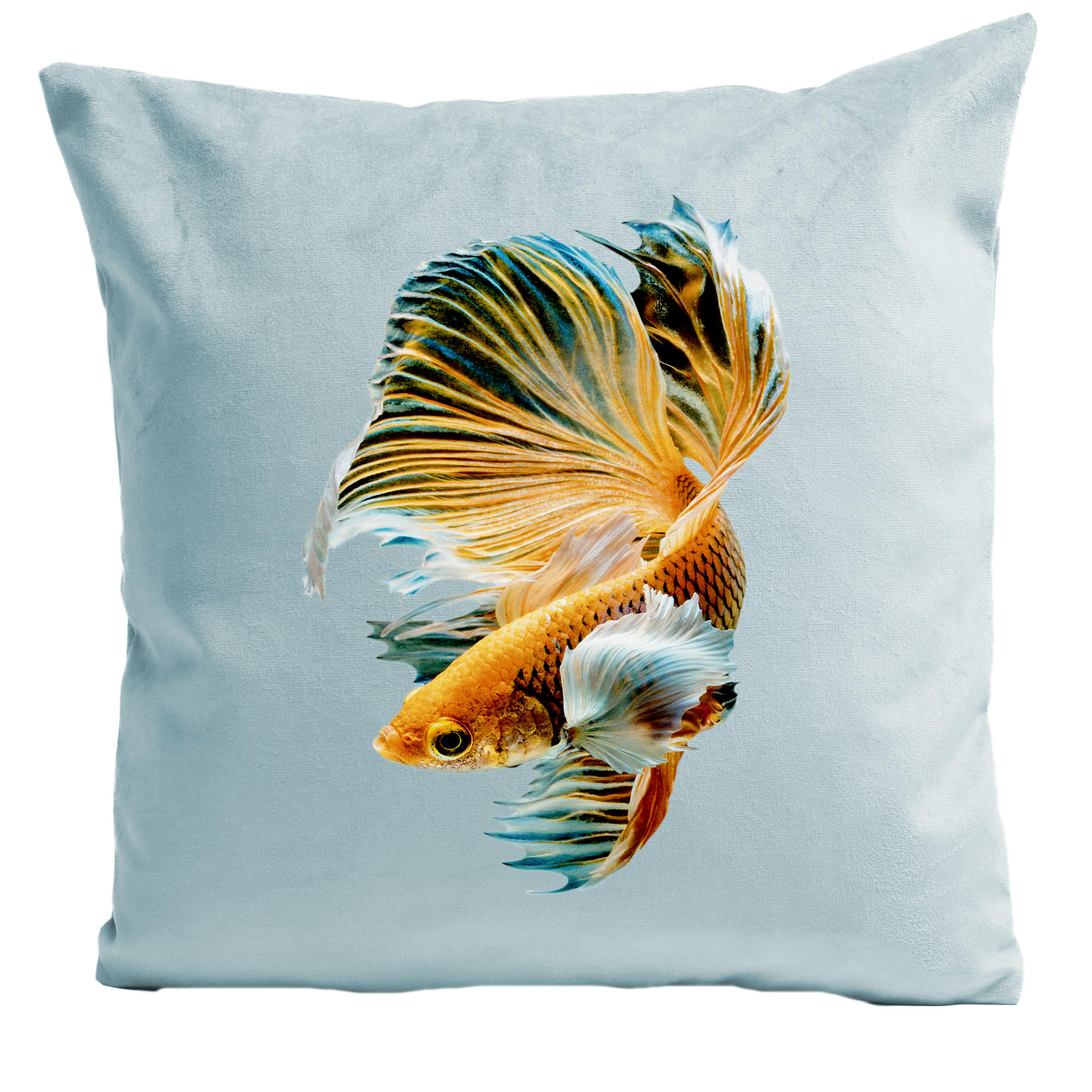 - Coussin poisson suédine bleu 40x40cm