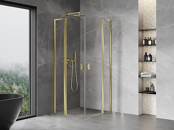 Mexen Mist L cabine de douche semi-circulaire pivotante 90 x 90 cm, transparent, doré - 8A32L-090-090-50-00