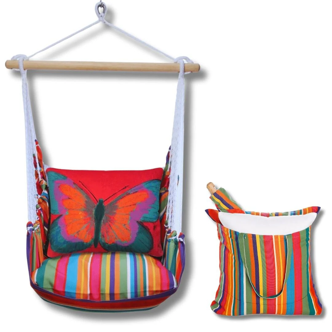 Magnolia Casual Swing Set 4 piece - Le Jardin Stripe w/ Brilliant Red Butterfly
