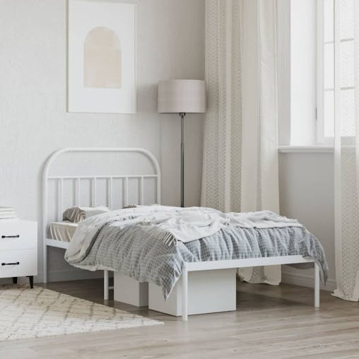 NNEVL Metal Bed Frame with Headboard White 107x203 cm