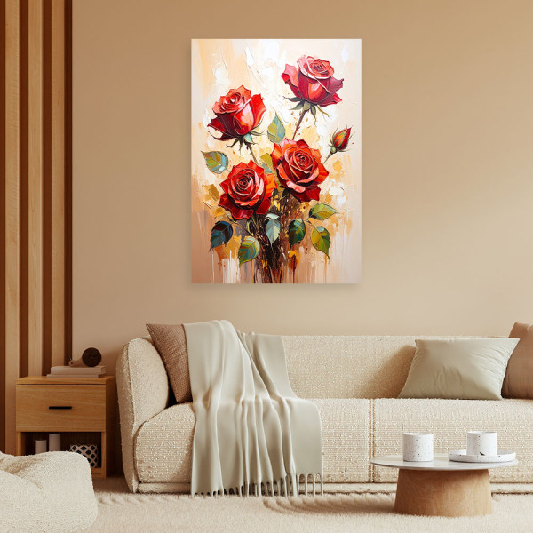 Feeby Obraz do salonu, Czerwone Róże Kwiaty beżowe tło 40x60