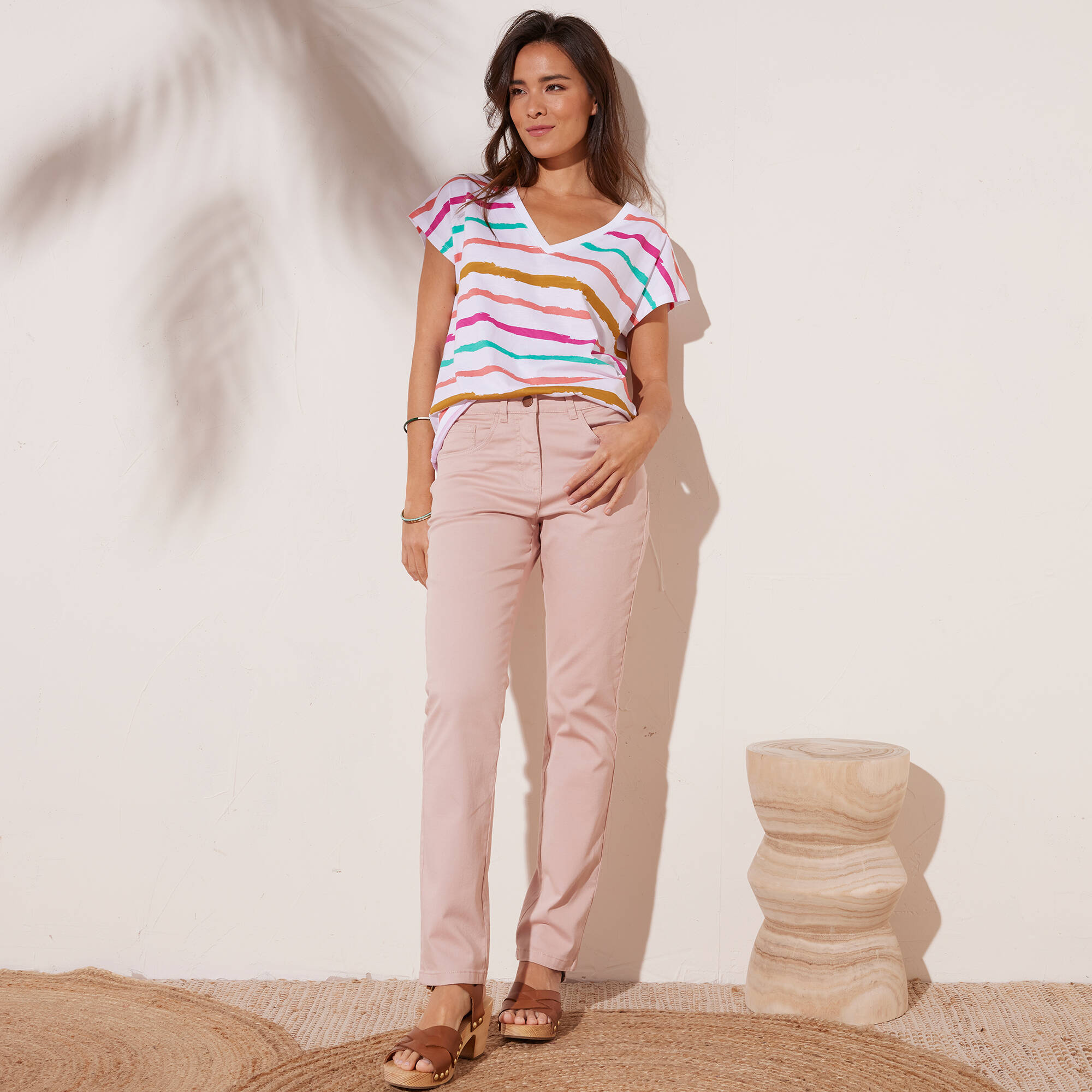 Pantalon effet ventre plat, coton stretch