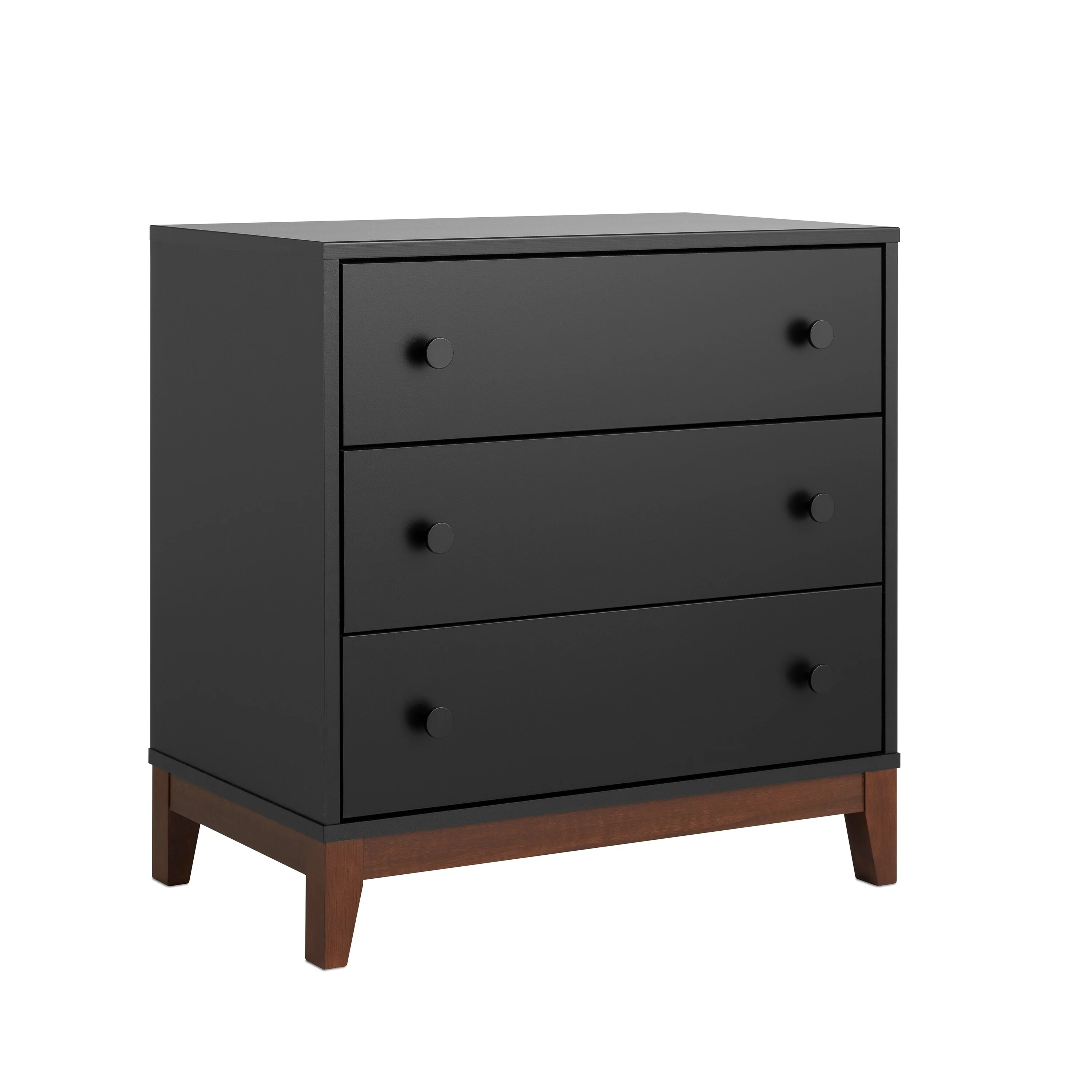 Prepac Nordik 26.5 W Nightstand Bedside Table, Black & Cherry Nightstand for Bedroom, End Table with 3 Drawers