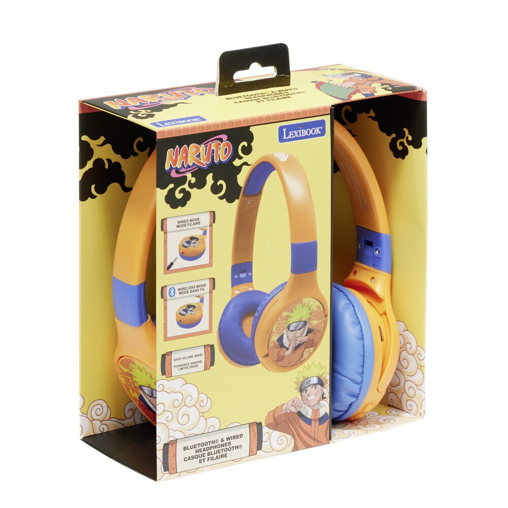 Casque audio enfant bluetooth et filaire Naruto plastique pliable orange