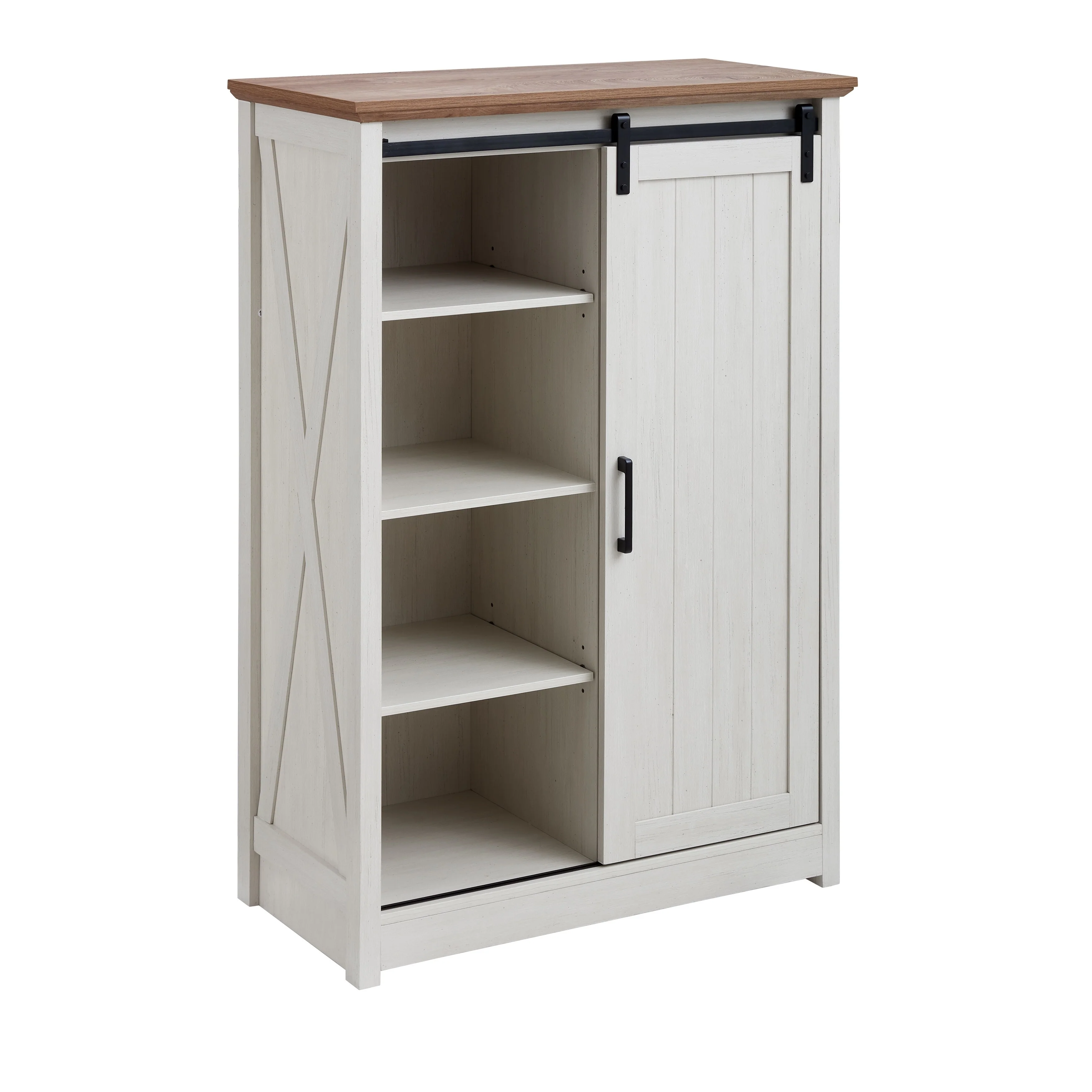 Roomfitters 5-Drawer Dresser with Sliding Barn Door, Farmhouse Modern Tall Chest of Drawers, Storage Organizer for Bedroom