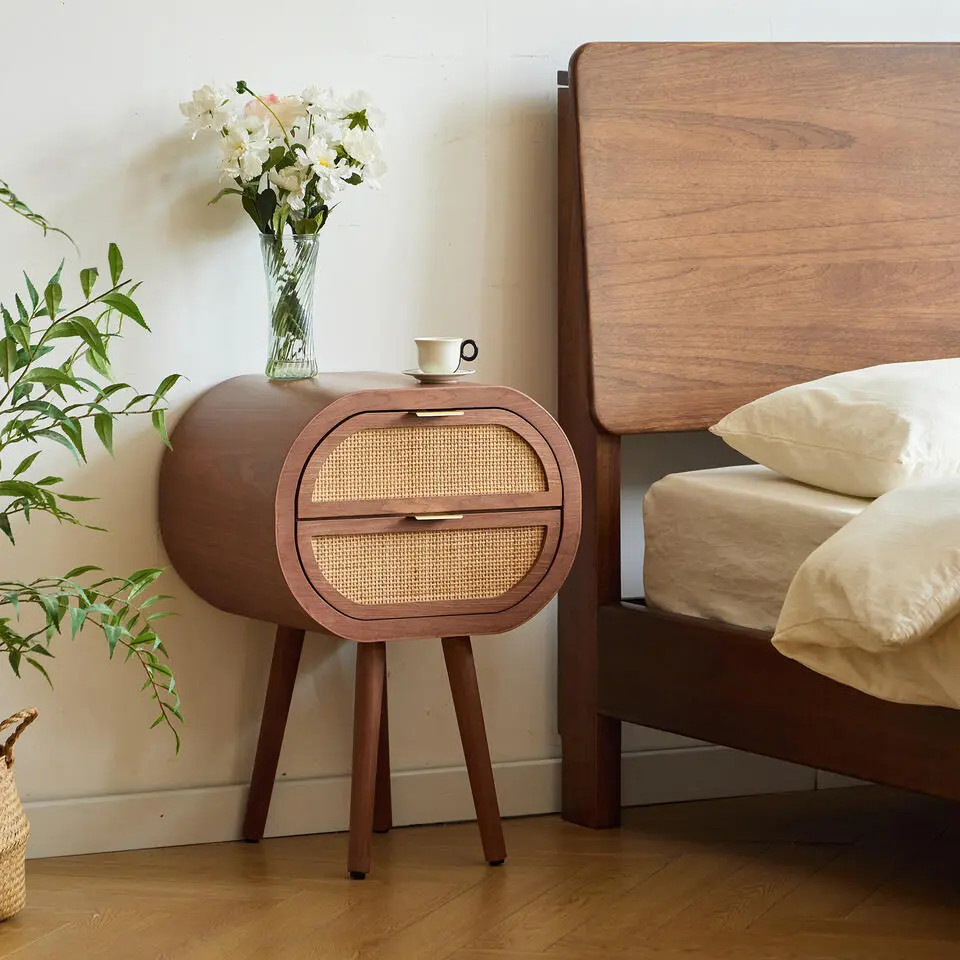 Nachtkastje met 2 laden van natuurlijk rotan