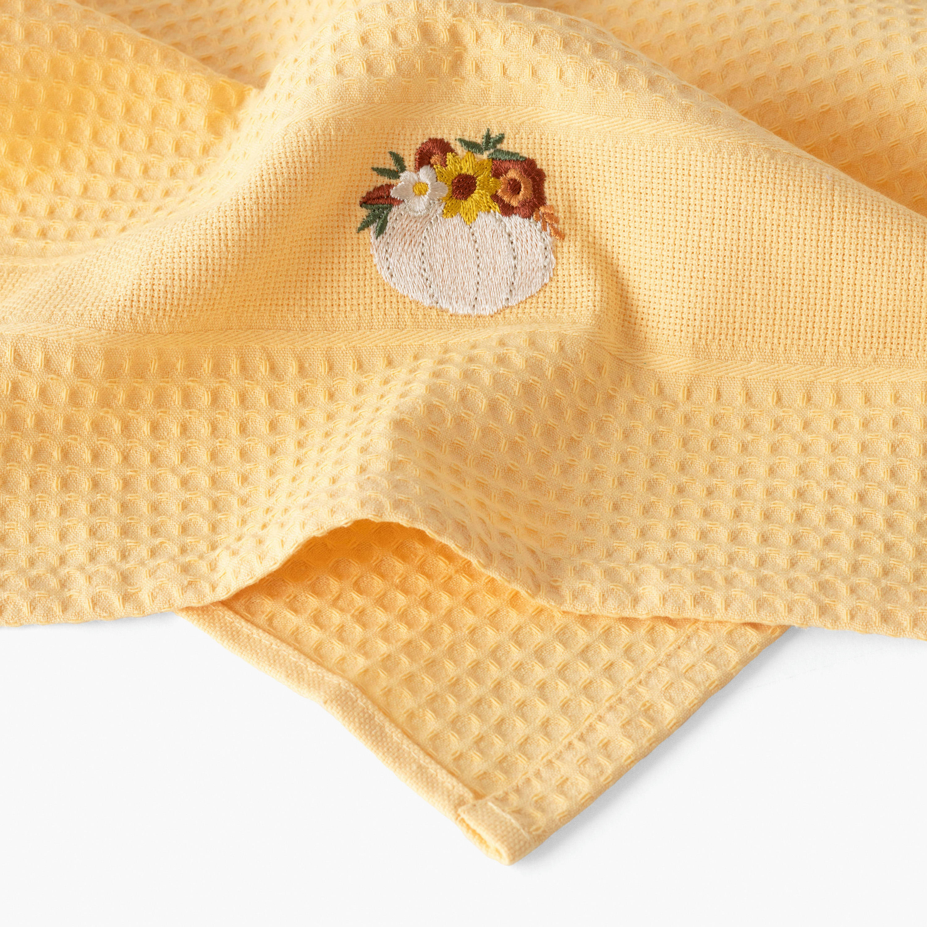 PATISSON - Torchon de cuisine Jaune nid d'abeille brodé jaune 50 x 70 cm