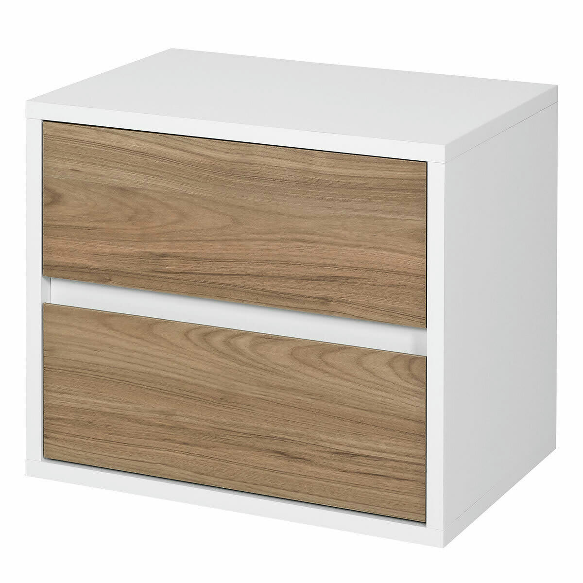KIRA - Chevet 2 tiroirs effet bois blanc et noyer