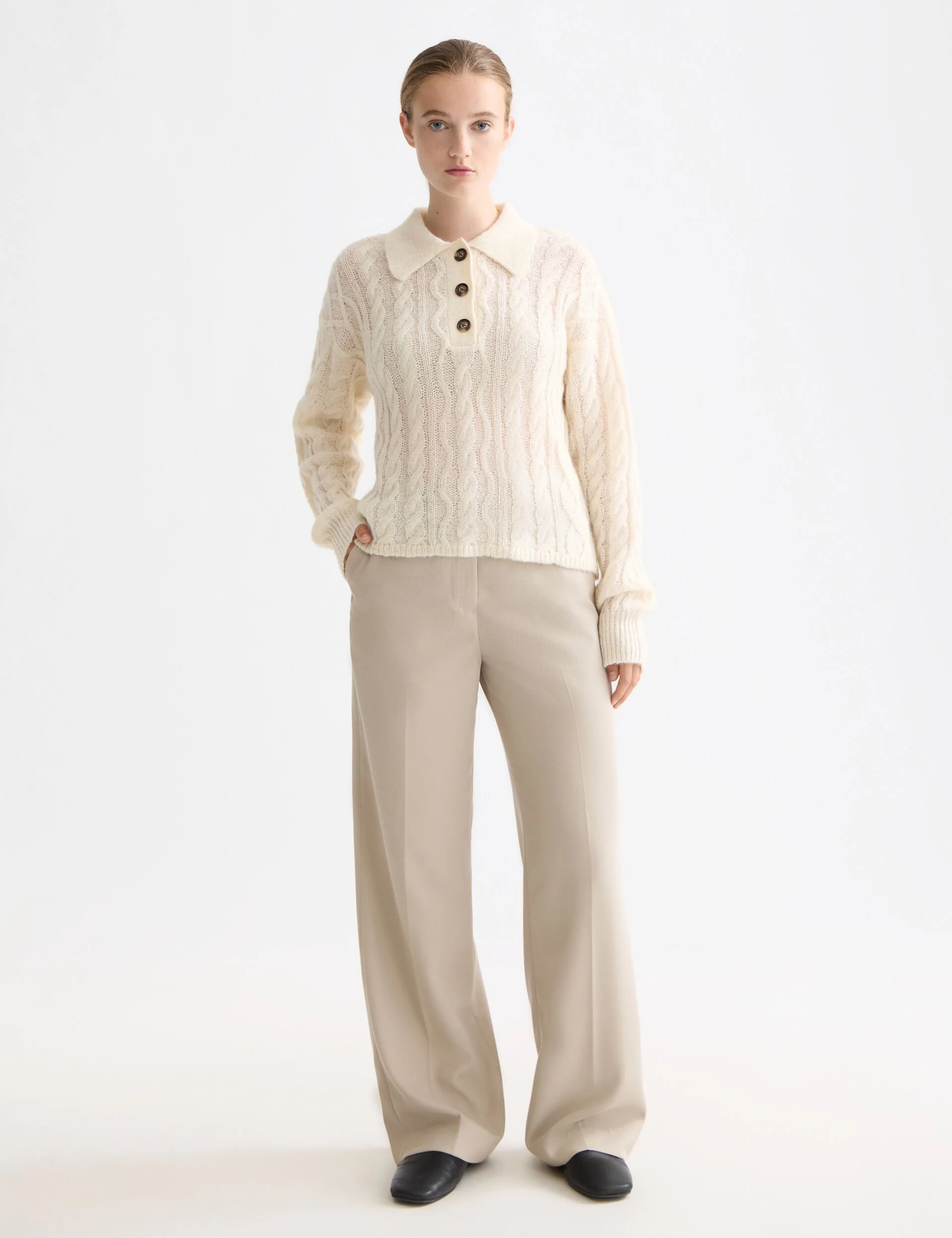 Cable stitch polo neck pullover