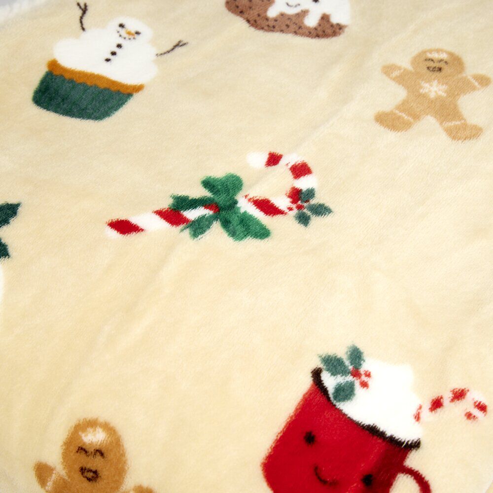 Plaid No&euml;l imprimé gingerbread polyester L150X120 cm beige