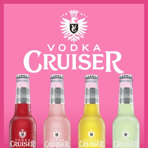 Vodka Cruiser Wild Raspberry, Refreshing Flavoured Pre-Mixed Vodka Drink, 4.6% ABV, 275mL (Case of 24 Bottles)