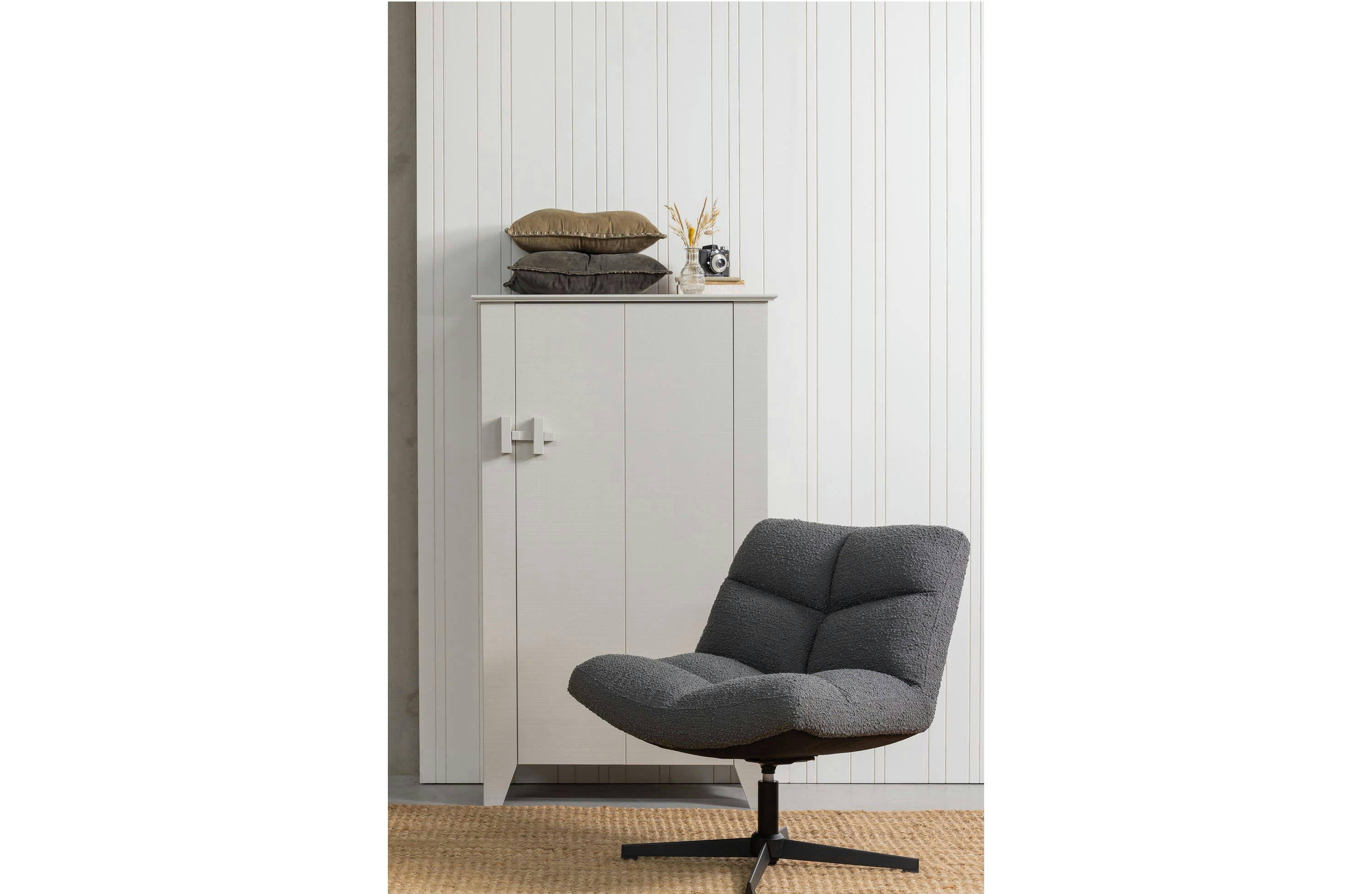 VINNY - Fauteuil effet peau de mouton anthracite