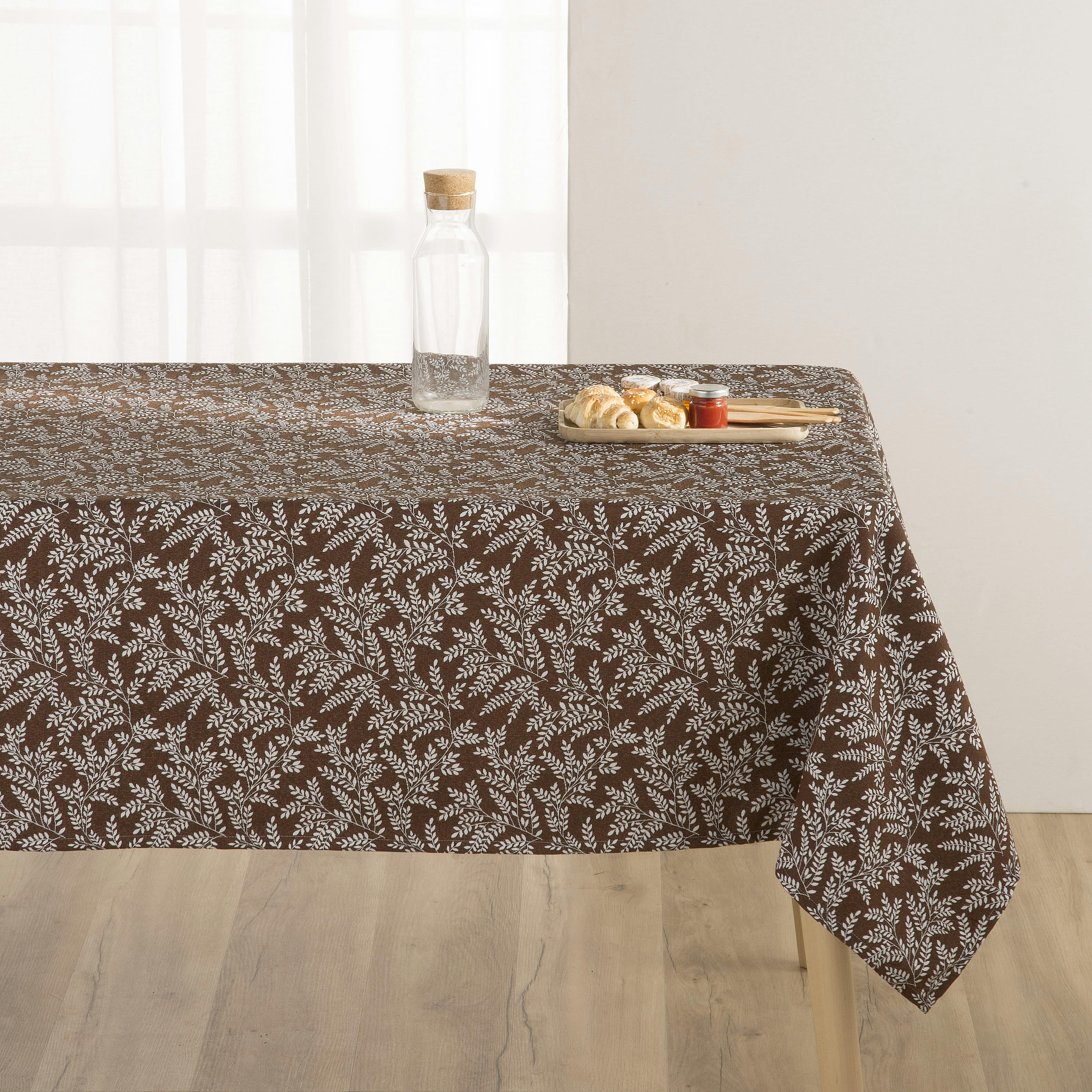 MERAKI TEJA - Nappe tissé jacquard antitâche brun 140x240 cm