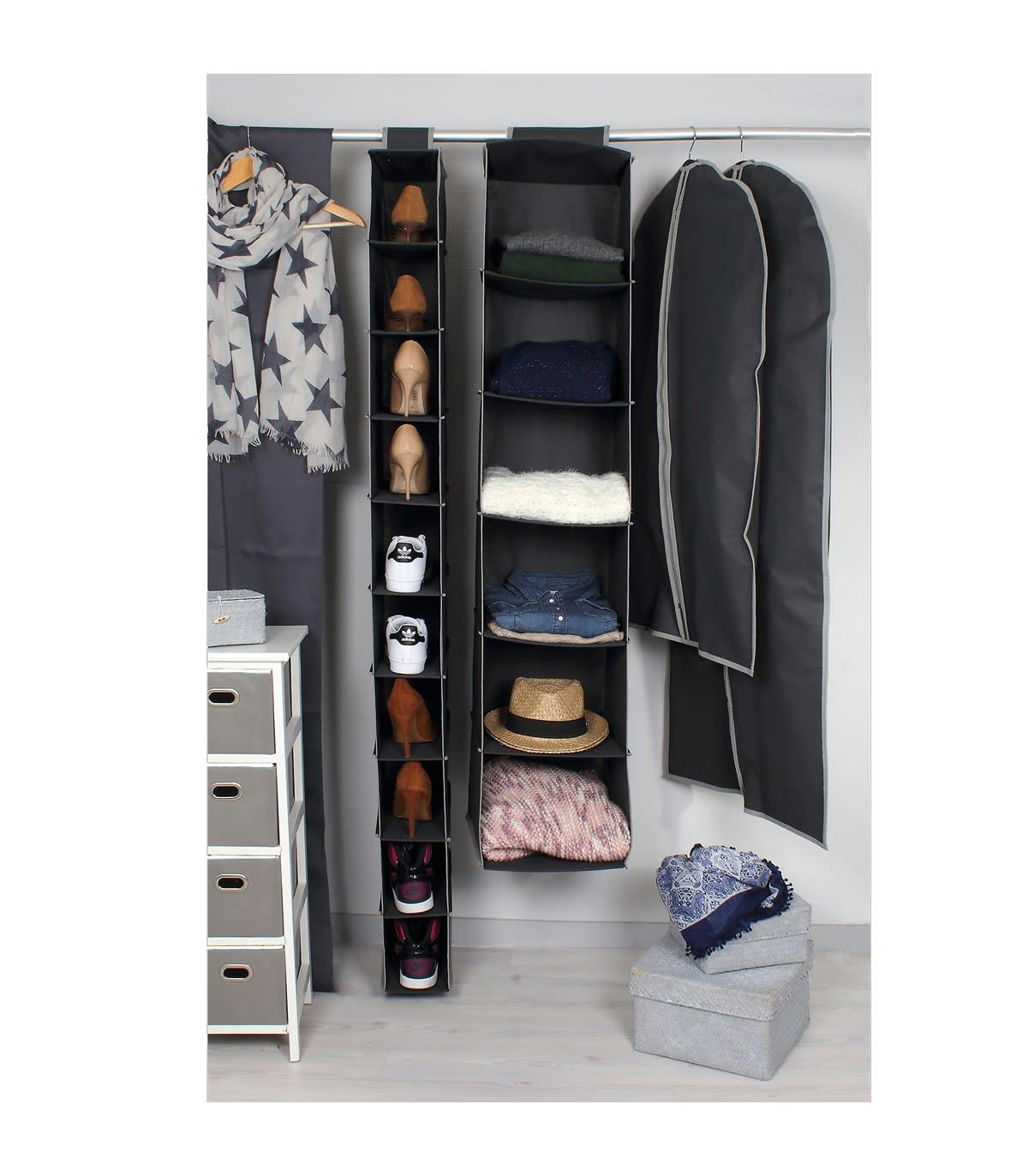 - Rack chaussures en intissé 10 cases - Gris