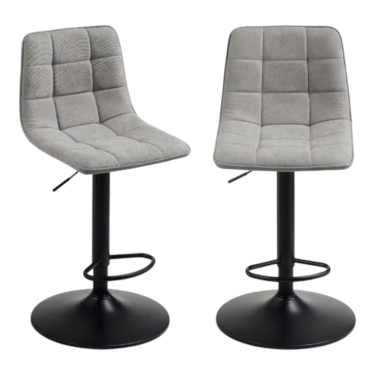 Tabouret de bar réglable tissu gris clair damier (lot de 2) LORA