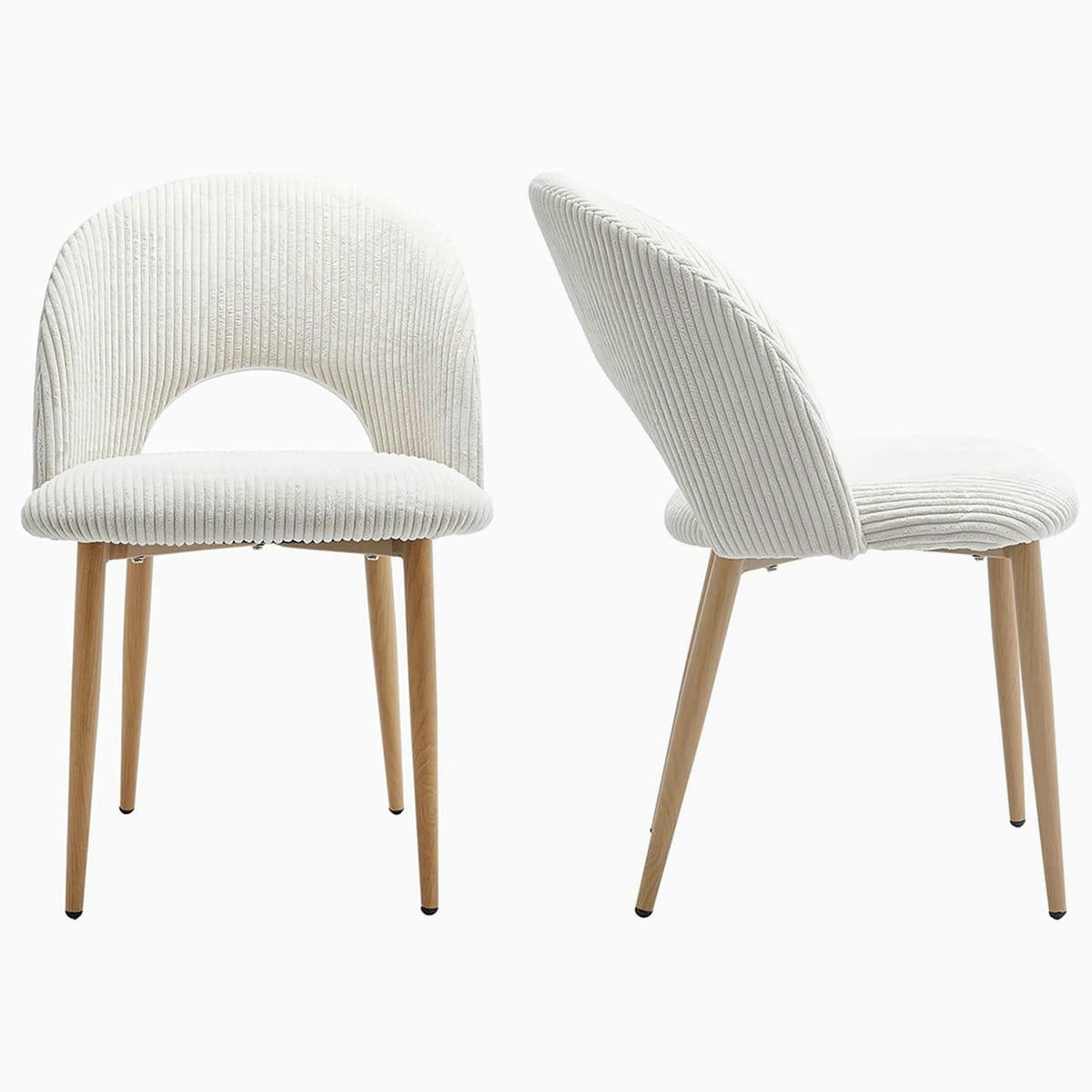 MOSS - Lot de 2 chaises en velours côtelé beige, piètement effet bois