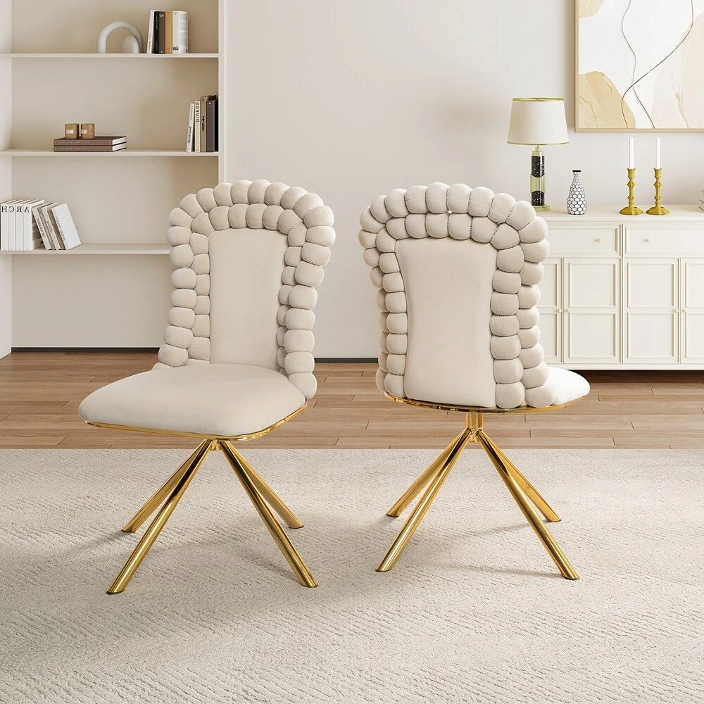 Upholstered swivel Dining Chairs with Gold Metal Legs