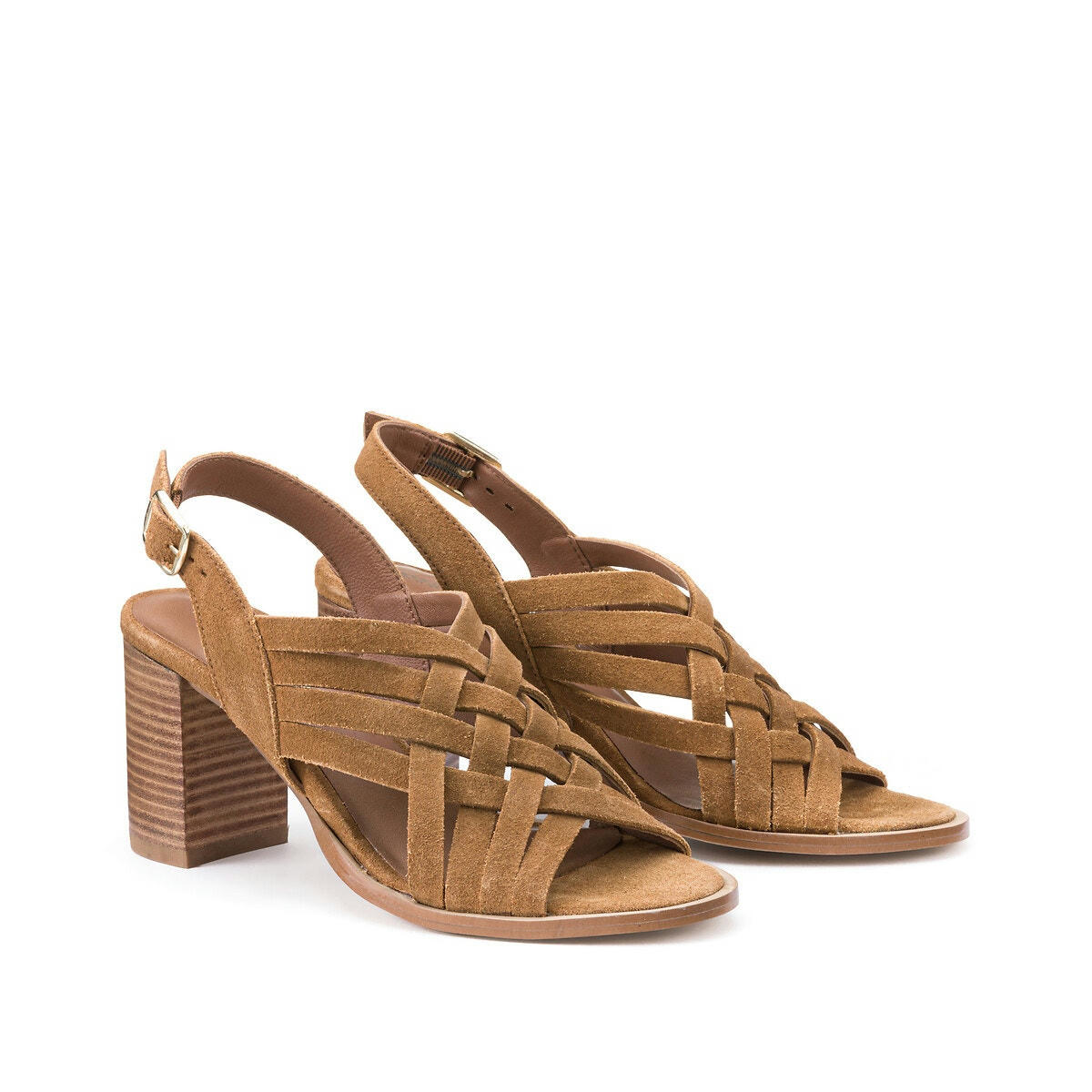 Sandales cuir à talon large, brides tressées