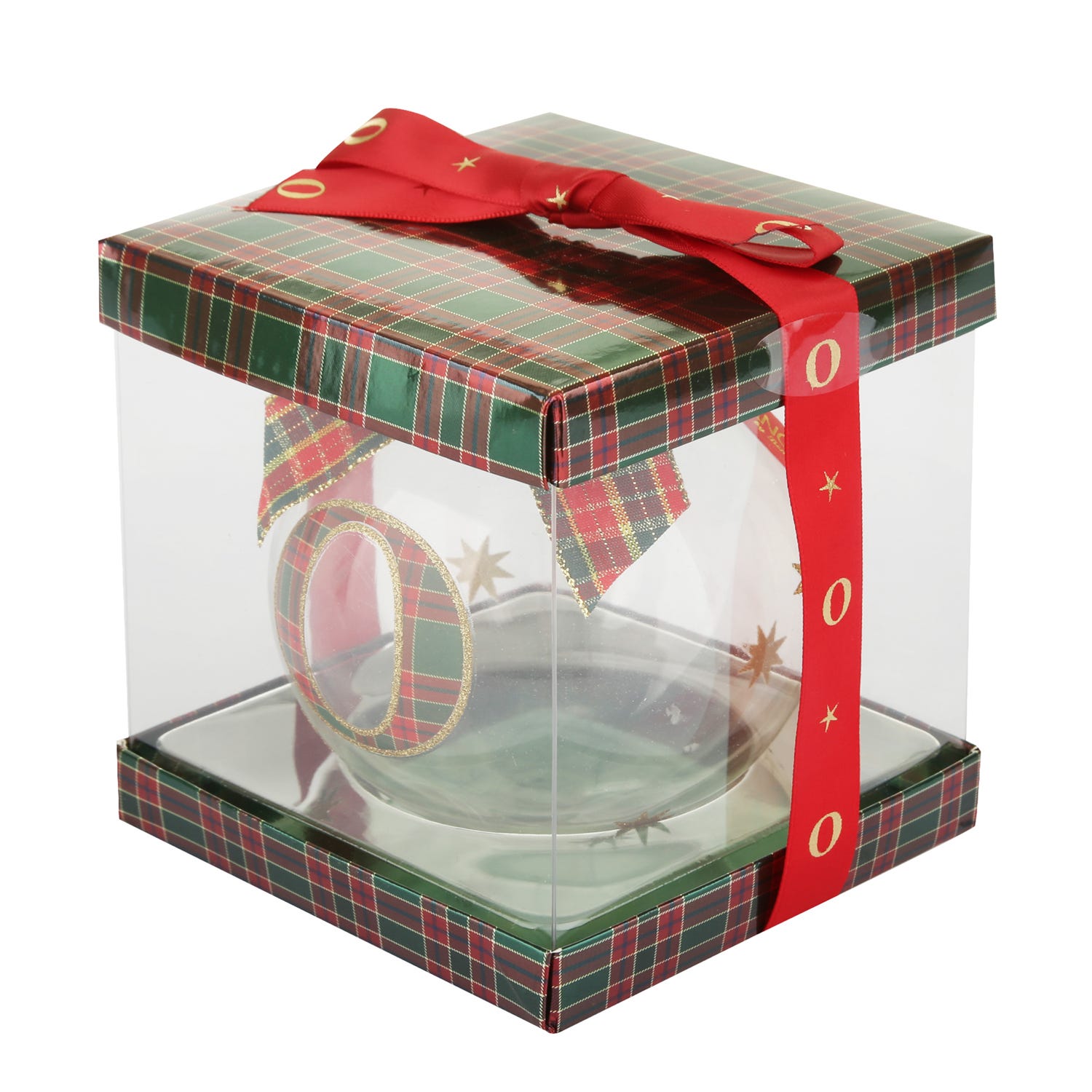 Pallina Natale con lettera O 10 cm tartan
