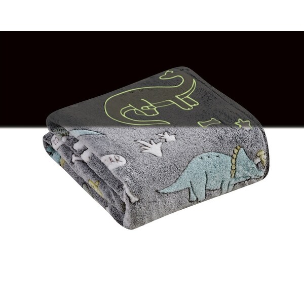 Glow-in-Dark Throw Blanket Gray Dino Friends