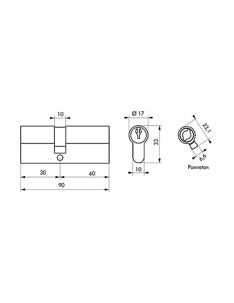 Cylindre de serrure double entrée STD UNIKEY (achetez-en plusieurs, ouvrez avec la même clé), 30x60mm, 3 clés, laiton - THIRARD