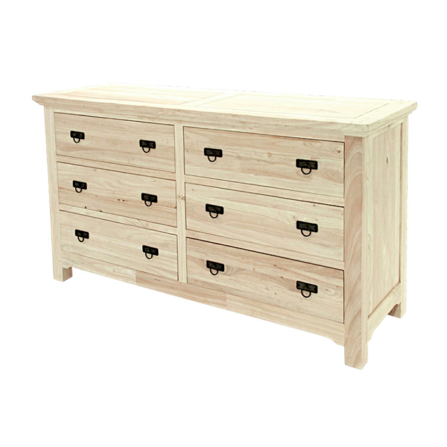 Commode Hévéa 6 tiroirs 150x50x85cm MAORI