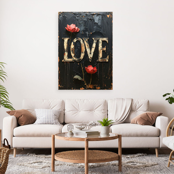 Obraz do salonu sypialni biura, Napis Love kwiaty Typografia retro 20x30