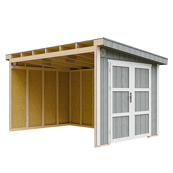Abri de Jardin Qualité Premium 8,68 m² - H231x248x412 cm - Sans plancher eparoi latérale M939B-CAVERN STEEL - Timbela
