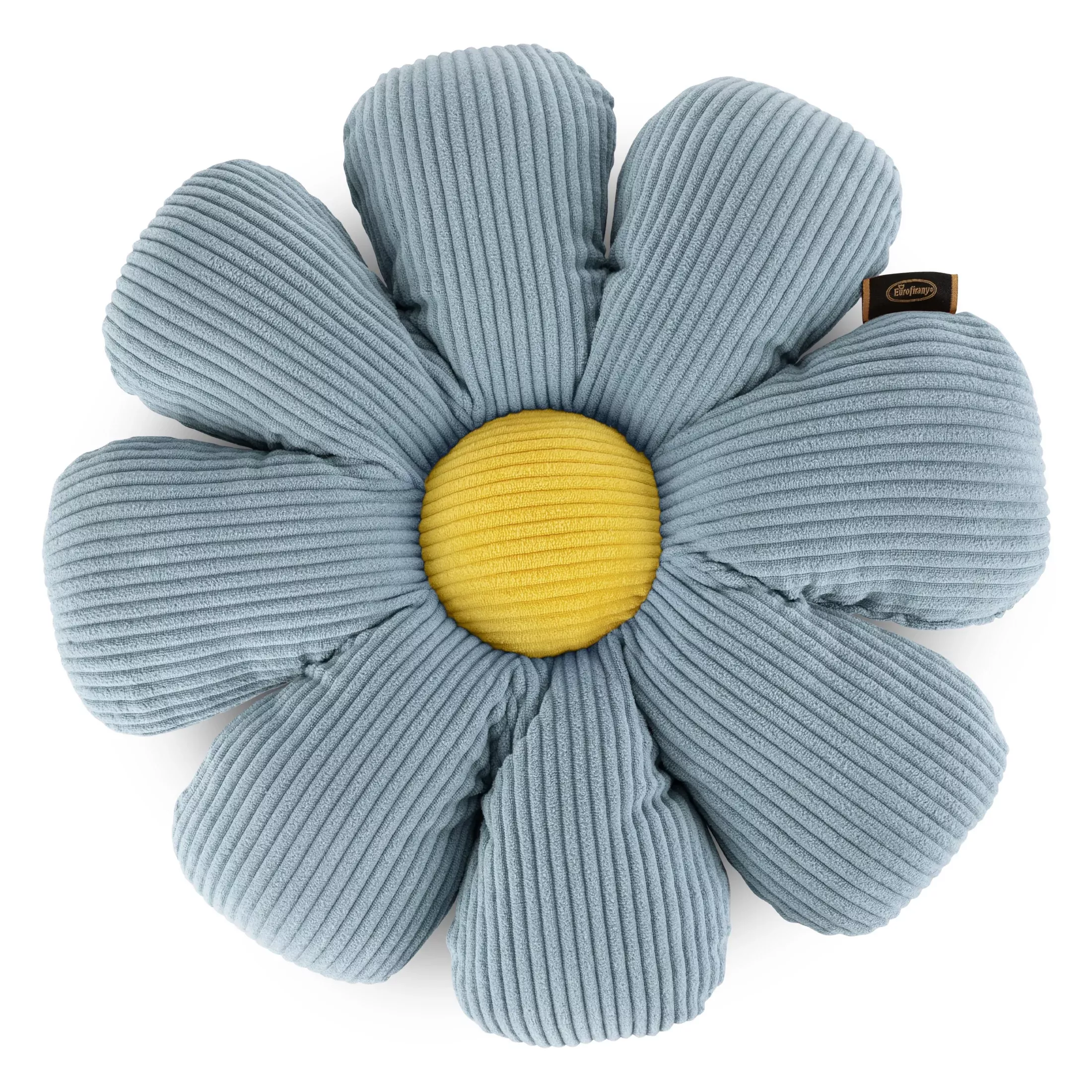 Poduszka w formie kwiatka średnica 37 cm z sztruksu niebiesko, żółta FLOWER