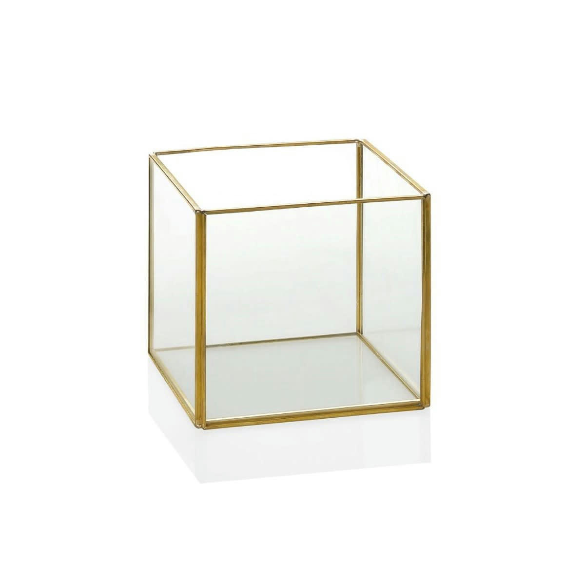 LAITON - Terrarium carré en laiton et verre 12x12x12cm