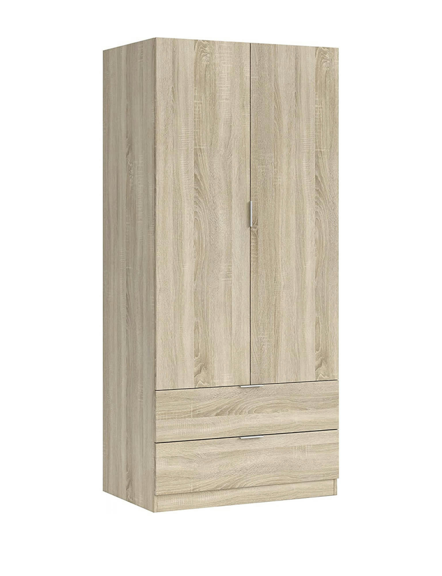 BURBANK - Garde-robe avec 2 portes et 2 tiroirs effet bois chêne