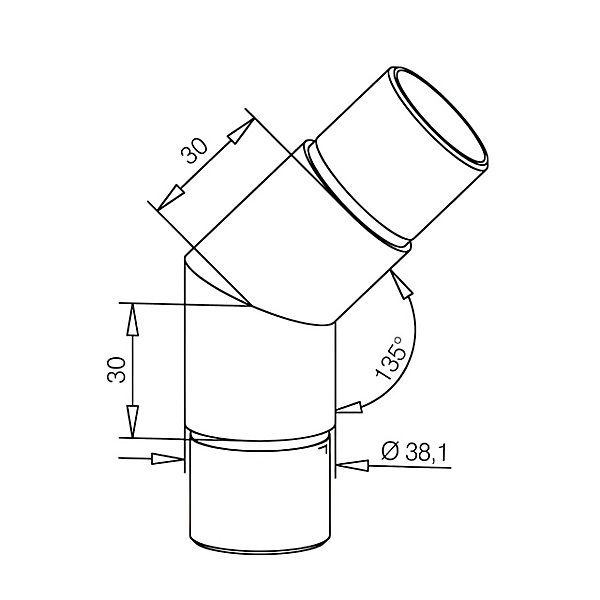 2 x Raccord 45 degrés pour tube diam. 38,1 x 1,27 mm - Zamac aspect inox brossé
