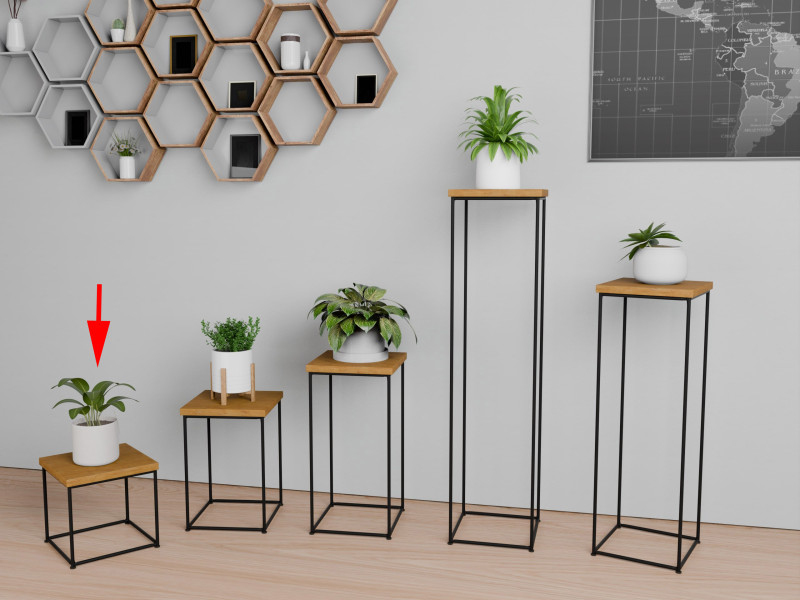 Stolik pomocniczy Druciany Kwietnik 20x20x20 Loft Czarny Dąb Lancelot
