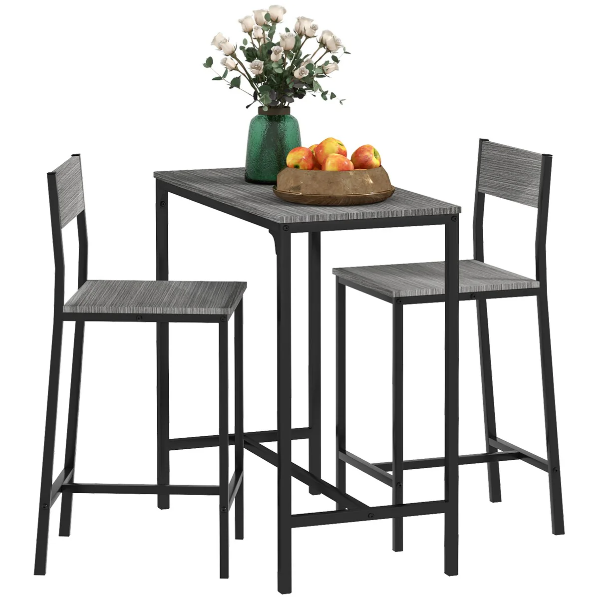 3 Piece Industrial Bar Table and Chairs for 2