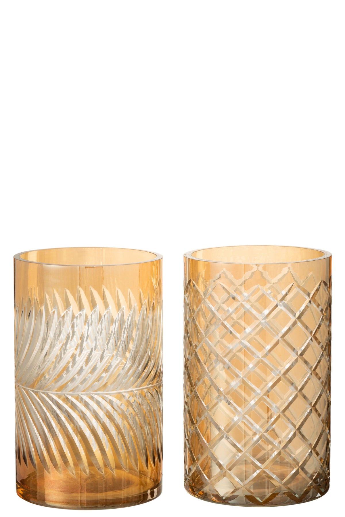 J-Line windlicht Diamant - glas - goud - large - 2 stuks