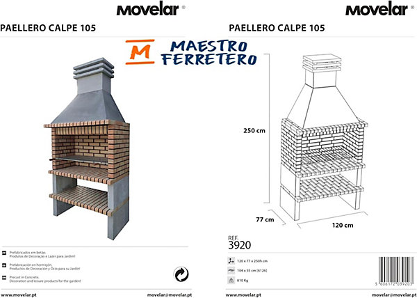 MOVELAR - Barbecue préfabriqué à bois et charbon de bois Paellero Calpe 105 (Gris, Orange - 120x70x250 cm) REF : 3920 - Extérieure