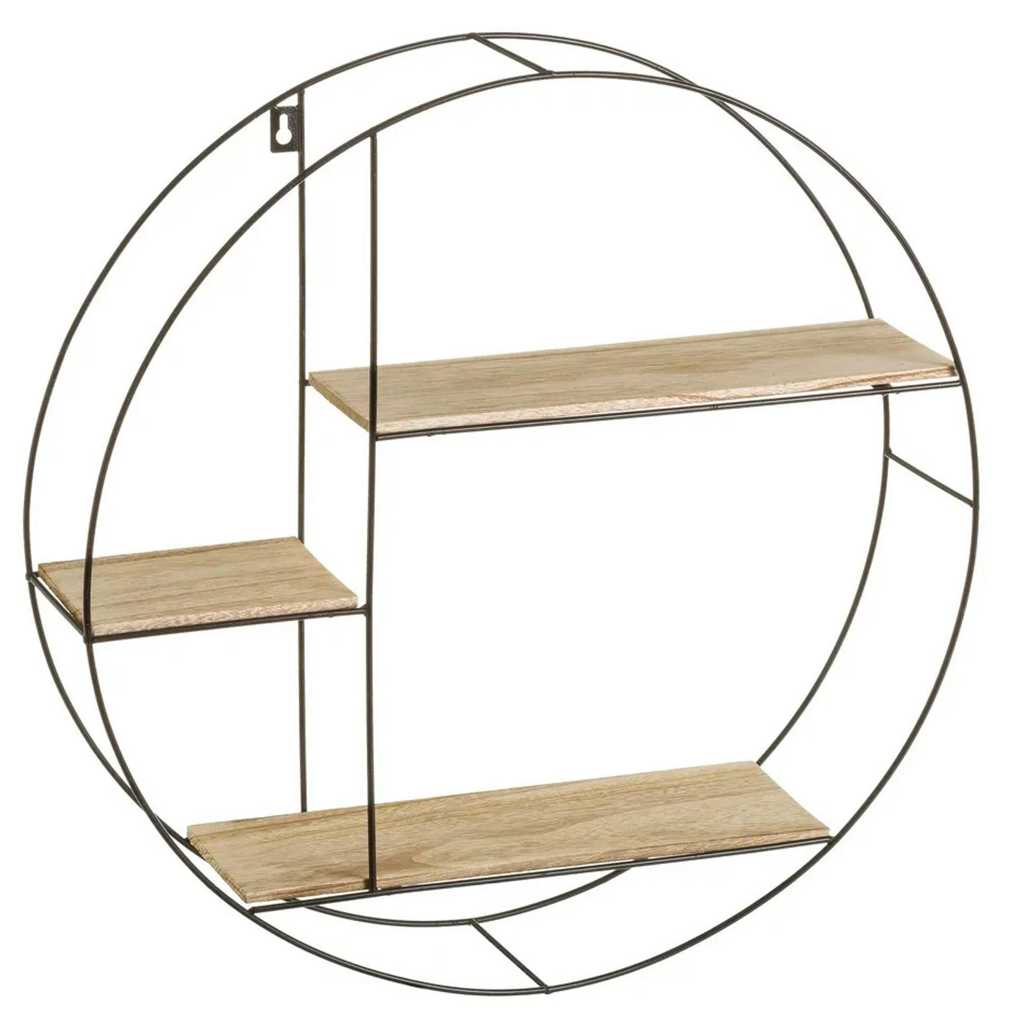 - Étagère murale ronde en métal noir et bois diamètre 53cm