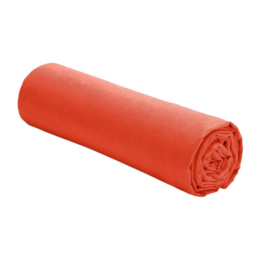 - Drap housse 2 personnes en lin français - lin lavé orange 140x190 cm