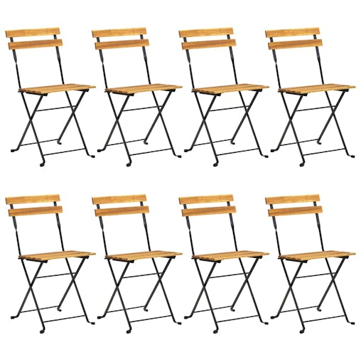 NNEVL Folding Garden Chairs 8 pcs Steel and Solid Wood Acacia