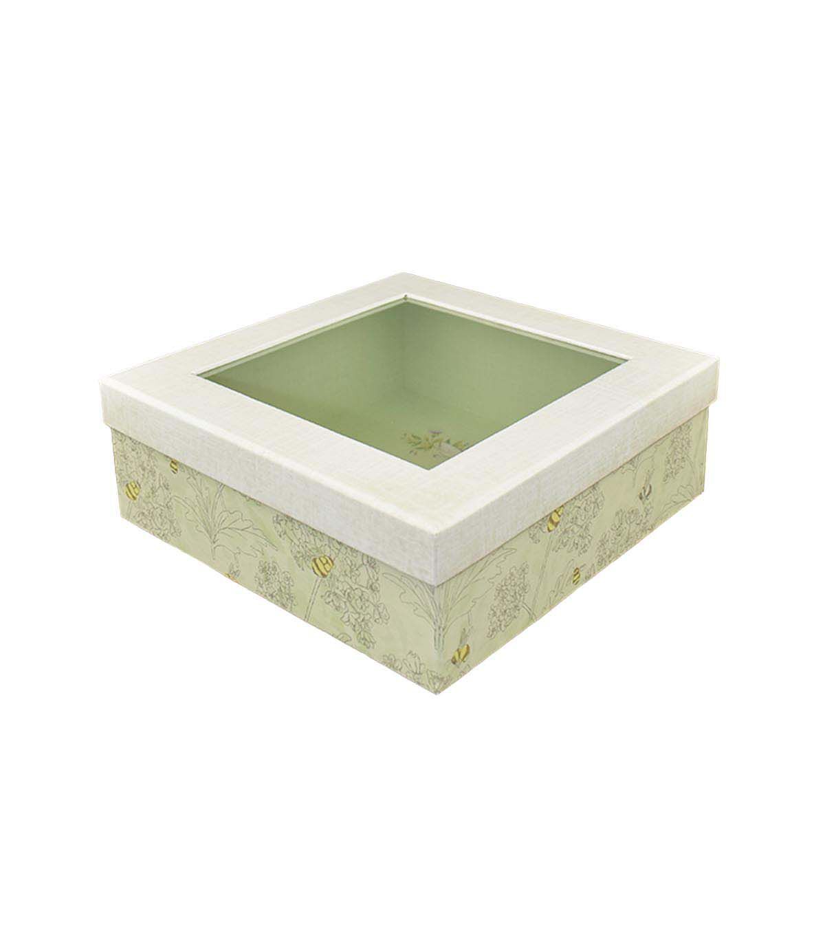 8.5 Bees on White & Green Storage Box With Window Lid by Place & Time