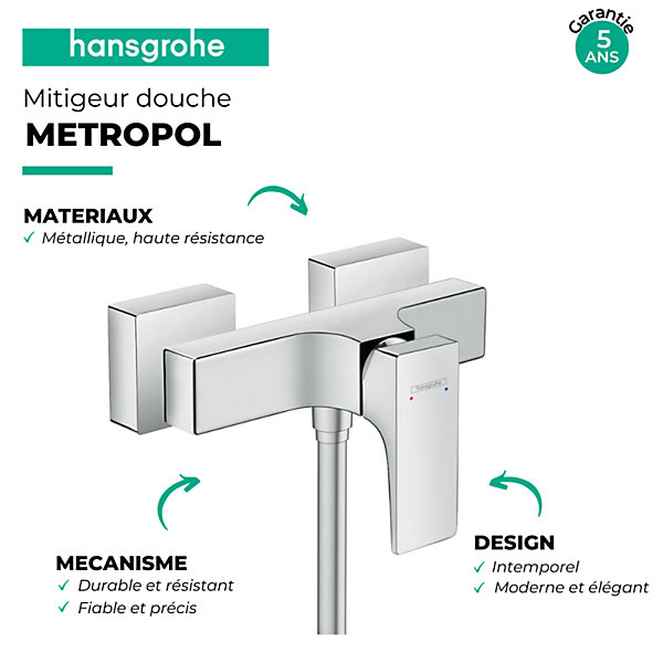 Mitigeur douche mécanique HANSGROHE Metropol noir mat