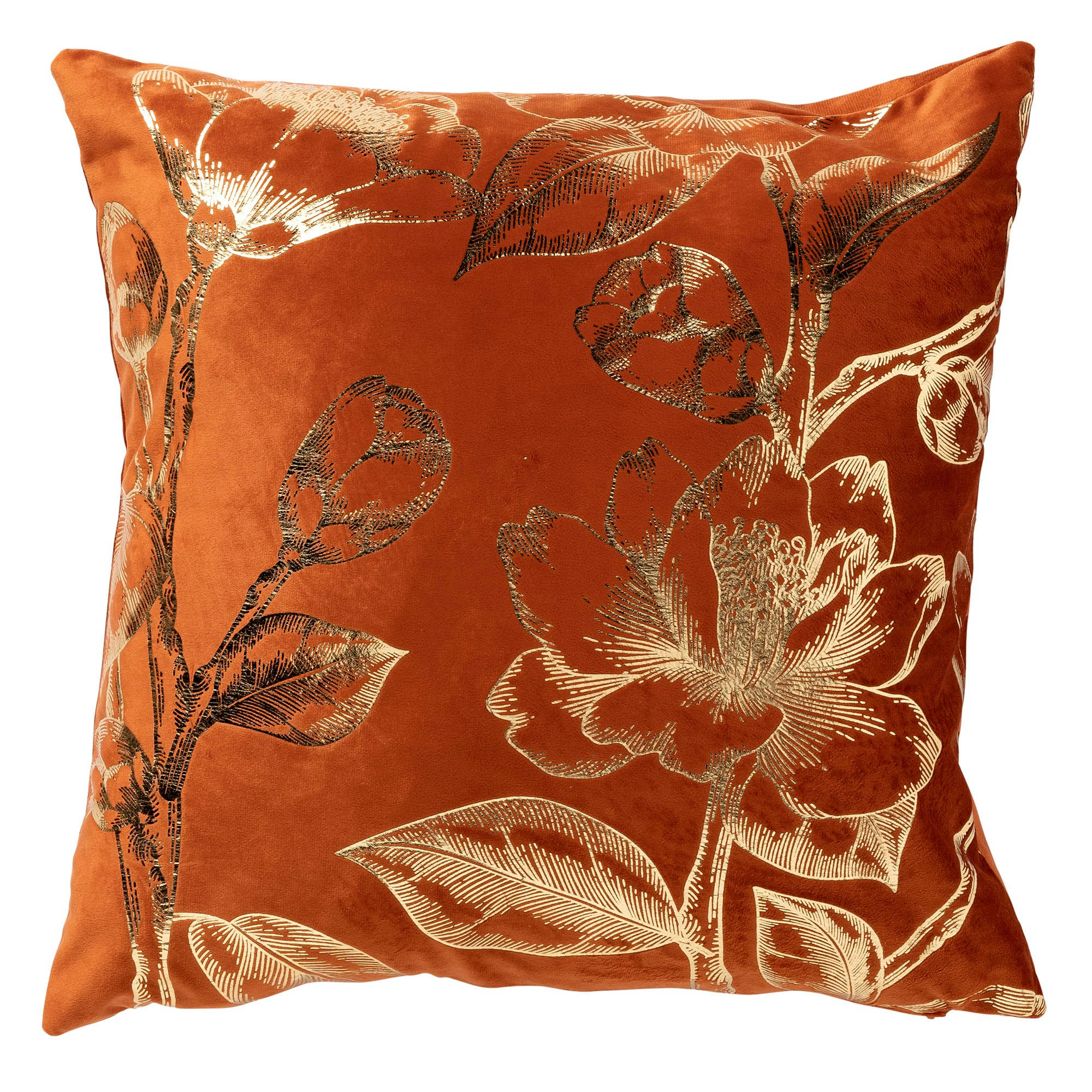 - Housse de coussin orange en velours-45x45 cm avec motif fleuri