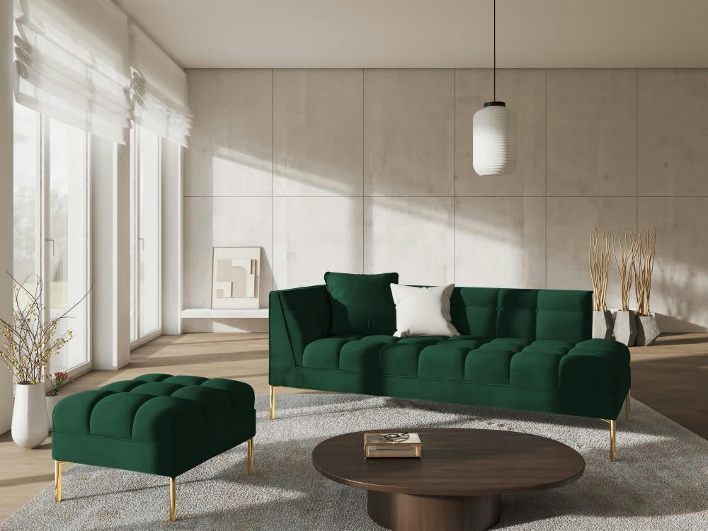 KAROO - Méridienne droite velours vert bouteille