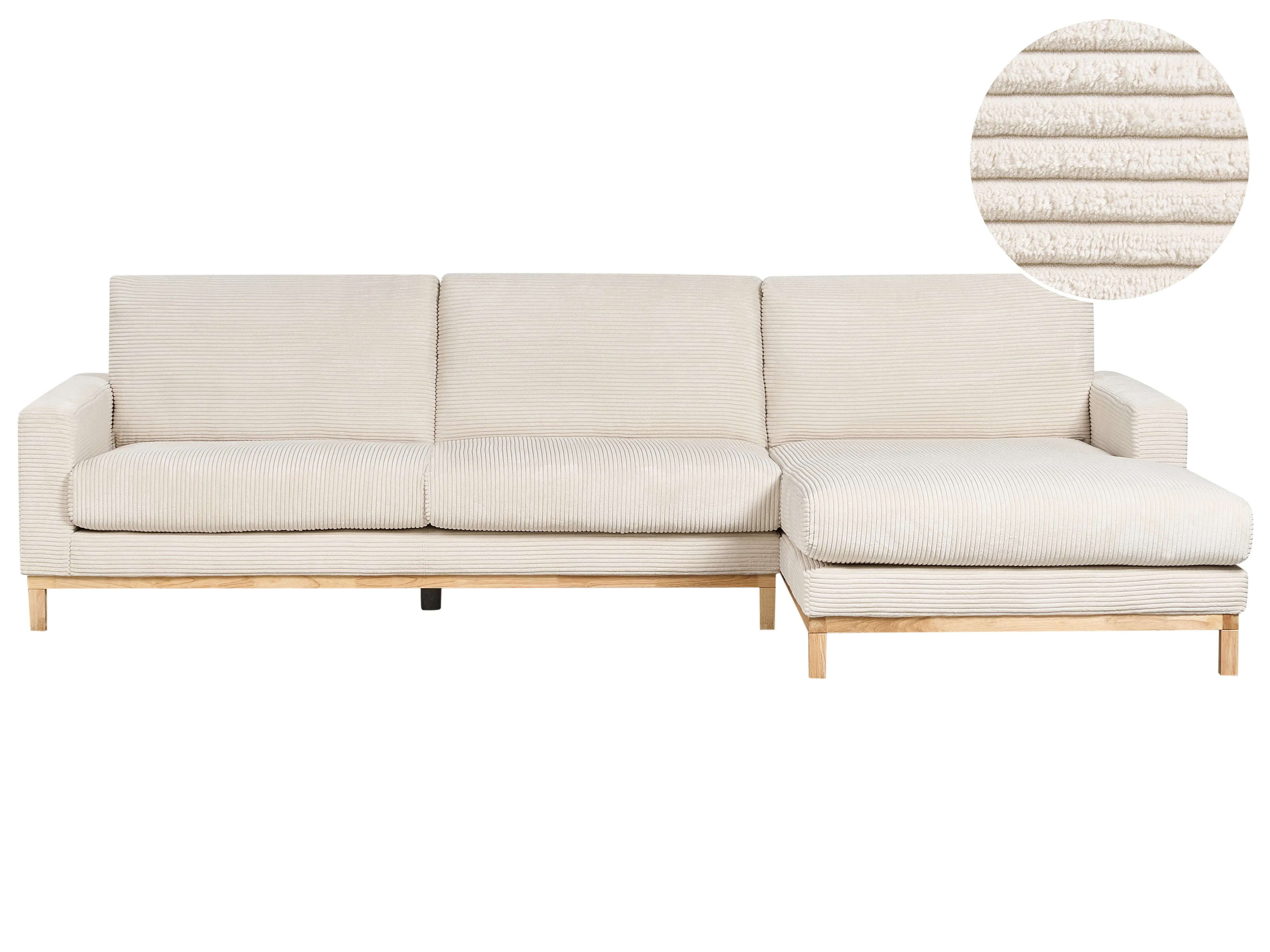 Corner Sofa 4 Seater SIGGARD Corduroy Light Beige Left Hand